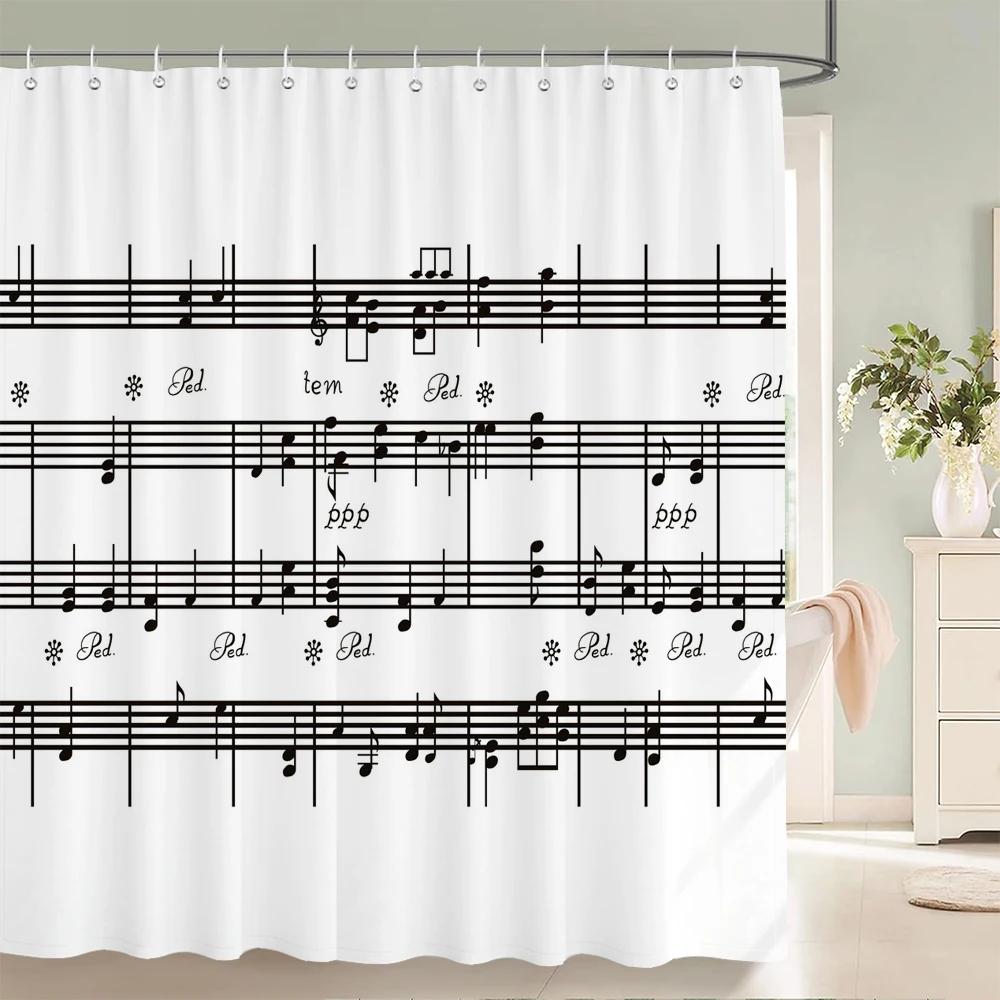 Butterfly Music Style Shower Curtain Fantasy Art Musical Note Waterproof Fabric Bathroom Curtain Room Decor Curtains With Hooks