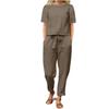 Women's Cotton-Linen Summer Set: Half-Sleeve O-Neck Cardigan & Wide-Leg Pants Retro Two-Piece