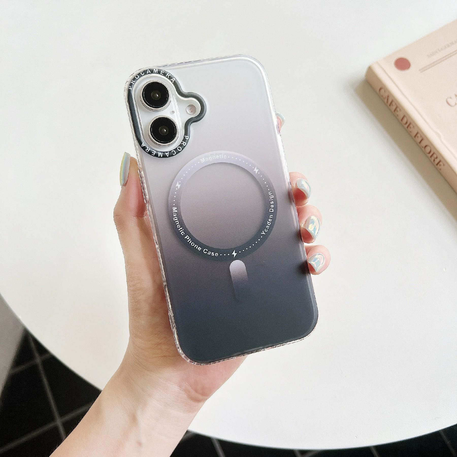 

For iPhone 16 Case Compatible with MagSafe IMD Matte Gradient Hard PC Phone Cover Grey