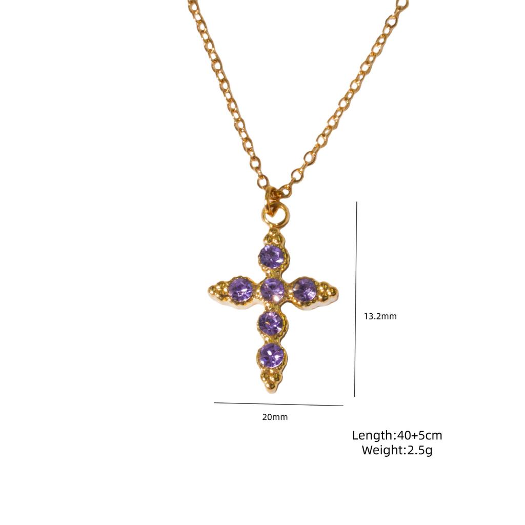 Stainless Steel 18K Gold-plated Colorful Crystal Pendant Necklace, Fashionable and Personalized Jewelry