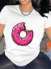 Unisexs Casual Graphic TShirt Pink Donut Design Short Sleeves Crew Neck SpringSummer Casual Wear Playful Print Comfortable Fit