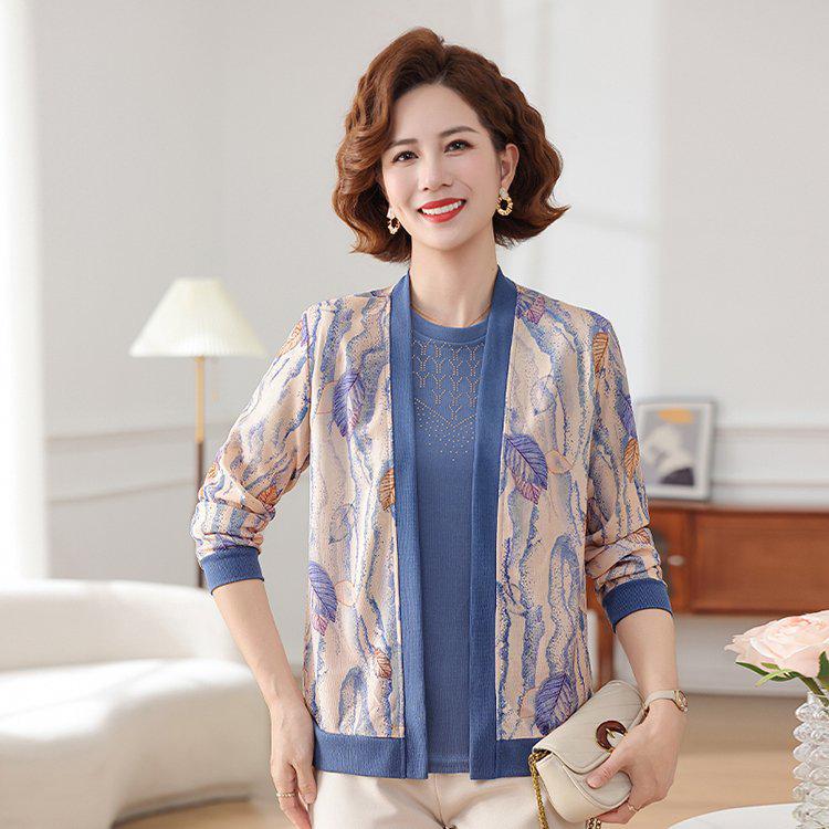 

Mom s 2026 Spring Knitwear Set: Cardigan & Top for Middle-Aged and Elderly Women s Fashion 2XL (for 105-120 jin)