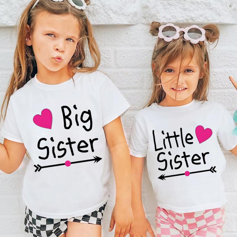 SiblingThemed Girl Clothing Big Sister Little Sister Print Summer Kids T Shirt Graphic Shirt Girls Tops Sibling Cartoon Tshirt