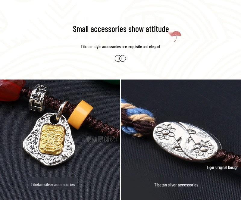 Handmade Tibetan Braided Rope Necklace with Dzi Bead, Adjustable Clavicle Chain Pendant