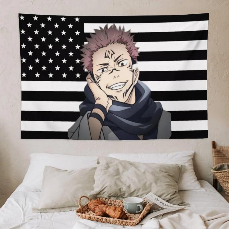 Anime American Flag Tapestry Retro Aesthetics Polyester Fiber Wall Hanging Trendy Room Home Decoration