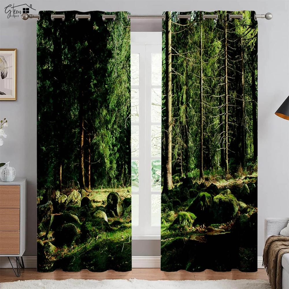 High Quality Plant 3D Printed Curtains Cedar Maple Leaves Fresh And Natural Nordic Pastoral Blackout Heat Insulation Curtains