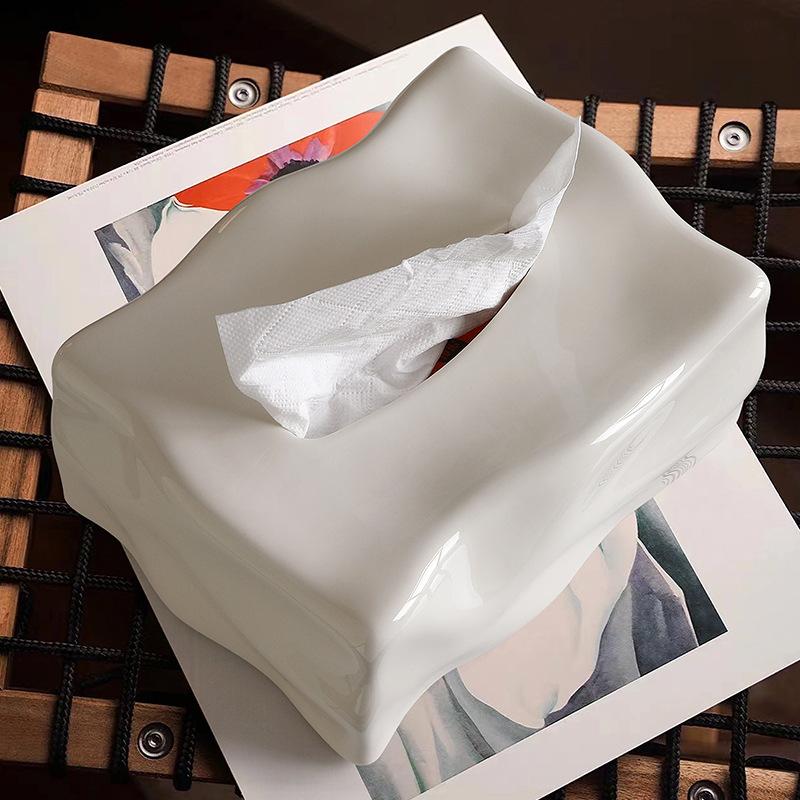 Waterproof Ceramic Cream Air Tissue Box Living Room Light Luxury Decoration Household Modern Simple Table Napkin Box Paper Extraction