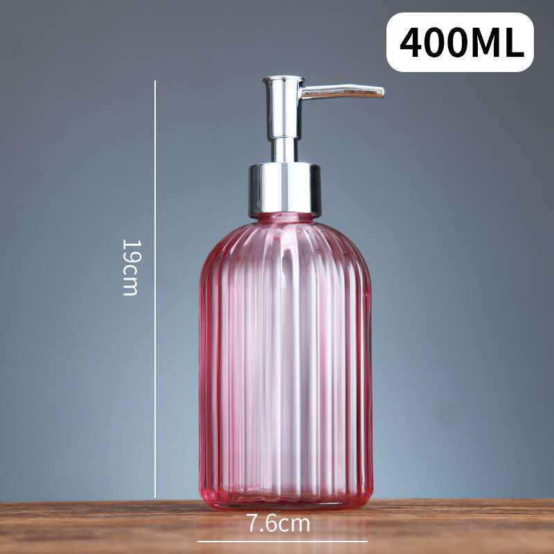 Colored 400ml Glass Hand Soap Bottle – Transparent, Thickened, Press-Type with Vertical Stripes.