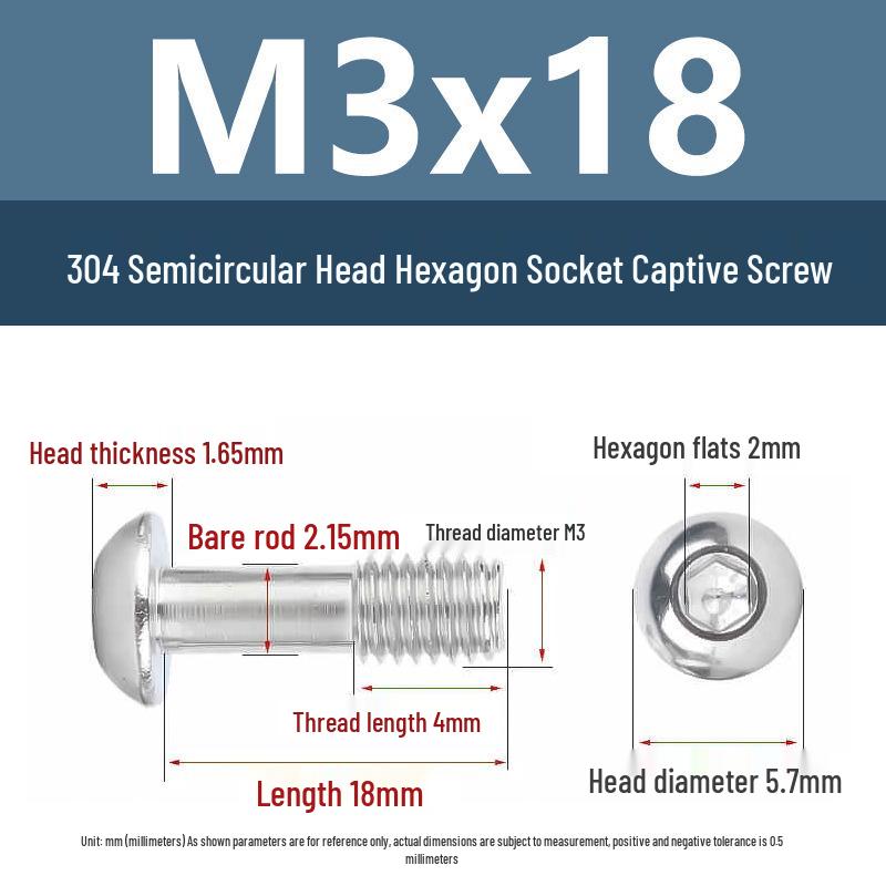 Yigu 304 Stainless Steel Anti-Loosening Hex Socket Captive Screws - M2/M3