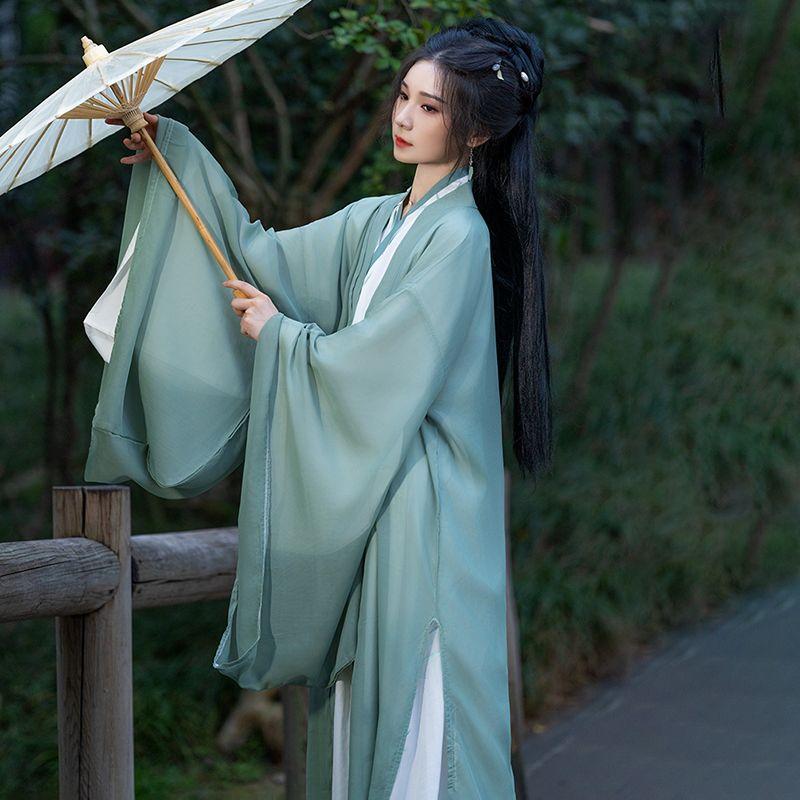 Velký dámský oblek ve stylu čínské dynastie Wei a Jin s potiskem bambusových listů Hanfu