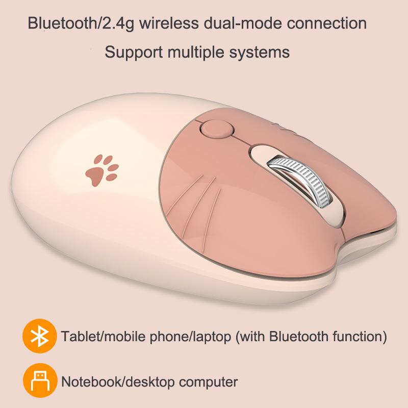 Bluetooth +2.4G Wireless Mouse Cute Silent Computer Mouse With USB Receiver 3 Adjustable DPI Portable Mobile Cordless Mouse