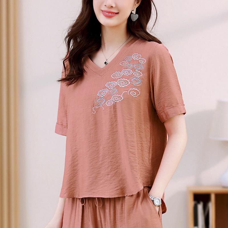 

2025 Summer Fashion Loose-Fit Plus Size Short-Sleeve Top for Women XL for 130-145 jin