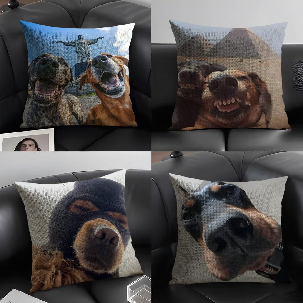 Funny Dog Cushion Cover Natural Linen Organic Fabric DoubleSided Printing Sofa Home Decor Gift Pillow Case