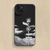 Simple Oil Painting Road Sign Silicone Phone Case For iPhone 16 15 14 13 12 11 Pro Max XS XR 7 8 Plus SE Shockproof Soft Cover