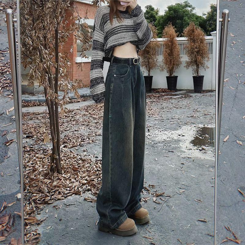 

Женские джинсы с высокой посадкой, широкими штанинами, на флисовой подкладке, цементно-серого цвета, Осень/Зима 2024, длиной до пола, свободного облегающего кроя. L (Recommended 105-115 jin)