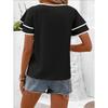 Women Elegant Ruffled Sleeve Color Block Loose Round Neck Short Sleeve Top