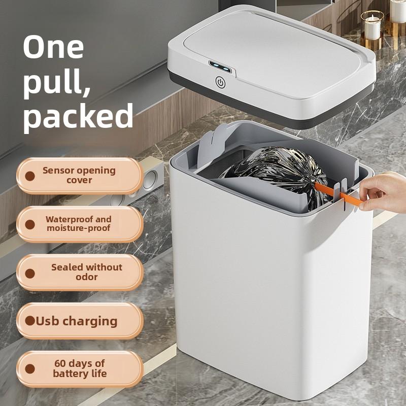 Touch-free Smart Open Lid Trash Can Automatic Packaging Smart Trash Can Bathroom Gap Garbage Storage Bucket