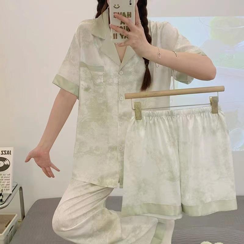 New Summer Short-sleeved Shorts Set Ladies Pajamas Set Luxury Brand Pajamas Japanese Simple Short Green Pajamas Women Sleepwear
