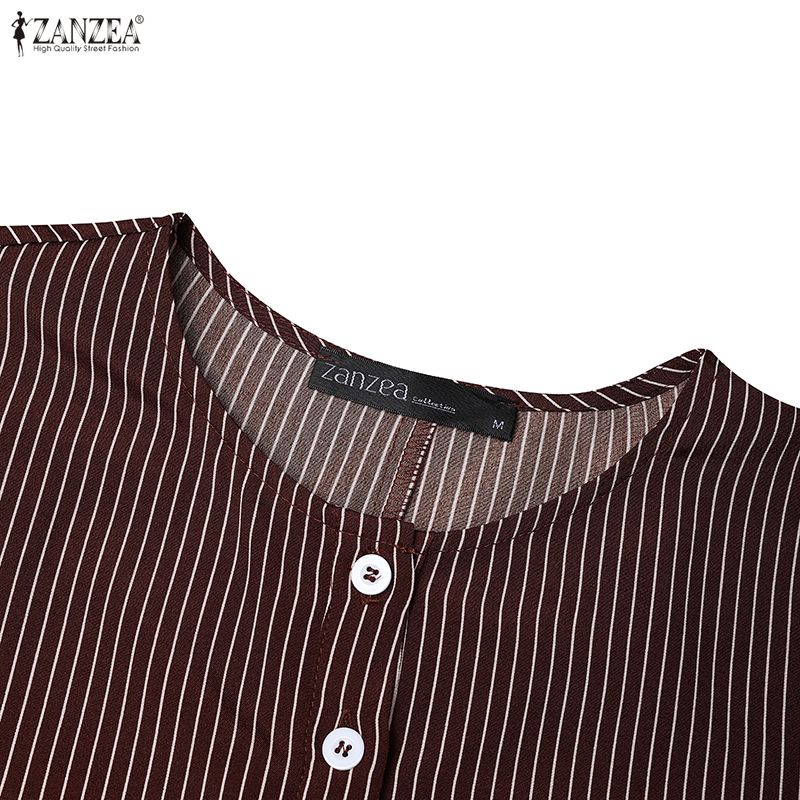 ZANZEA Oversized Dames Gestreept Lange Mouwen Maxi Jurk Knoopsteek Vintage Elegante Lange Hemdjurk
