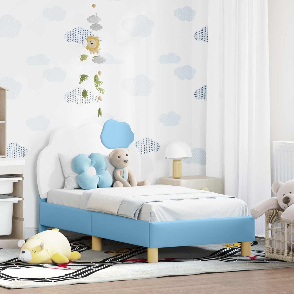 Children S Bed Frame with Headboard Blue 70 X 140 Cm PU Leather