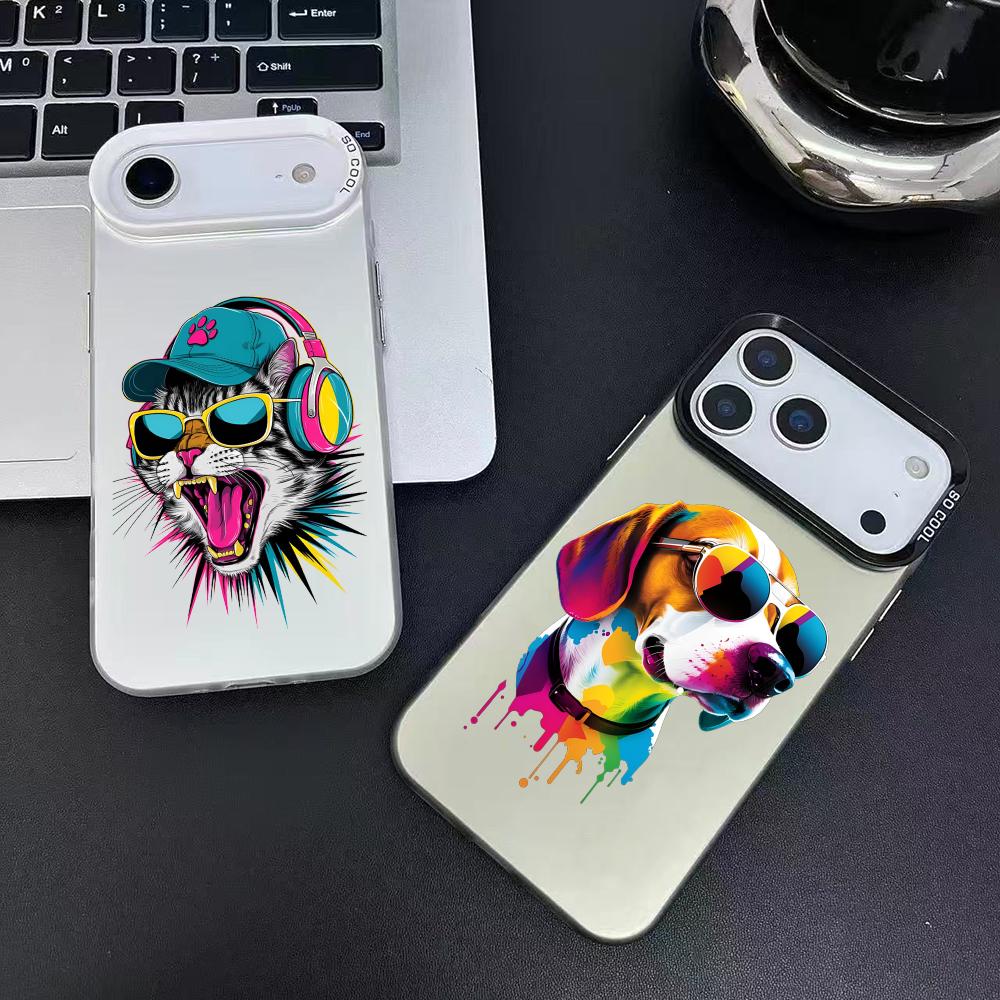 Cute Cat and Dog Phone Case For iPhone 17 16 15 14 13 12 11 Pro Max Air Matte Laser Aurora Shockproof Funda