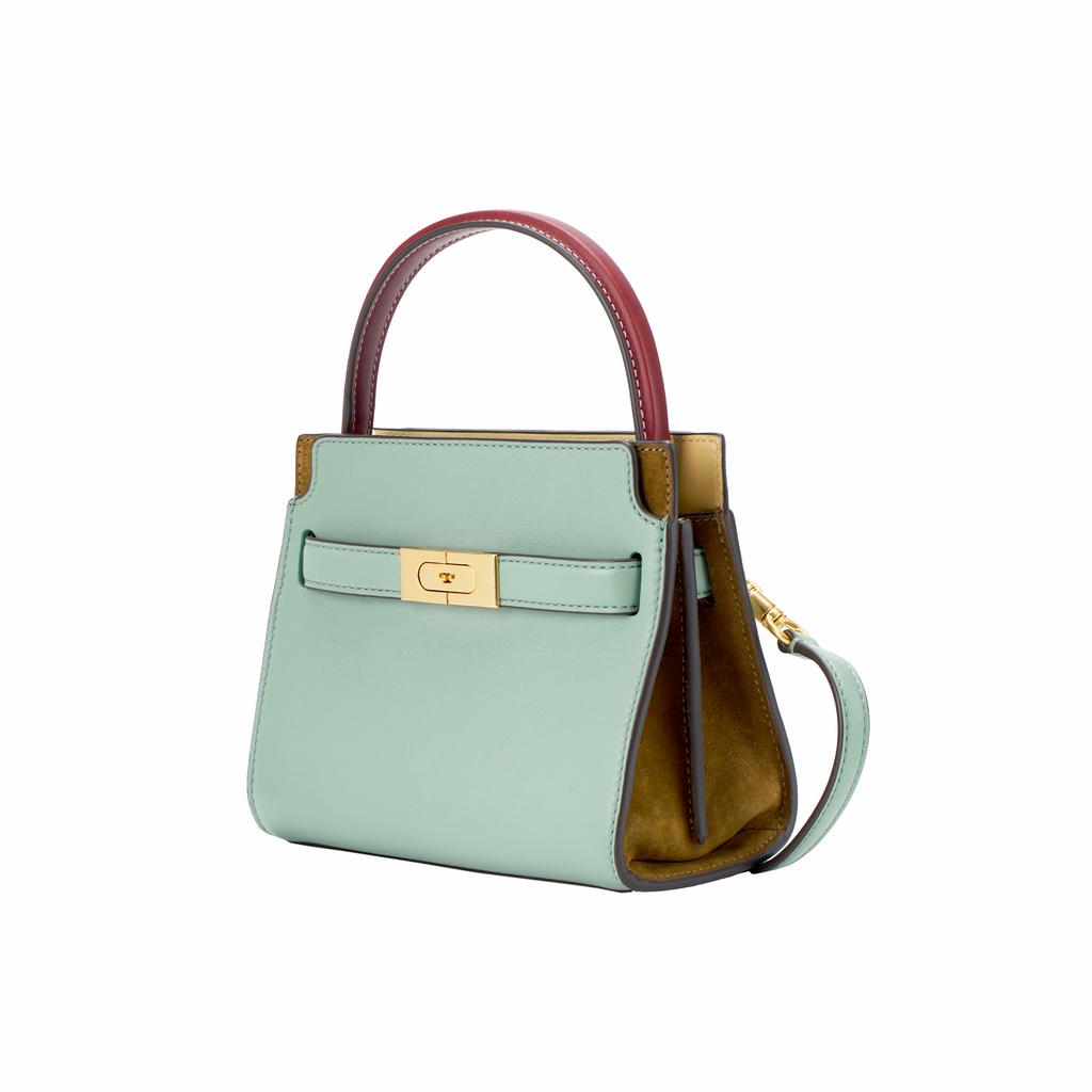 Tory Burch Lee Radziwill Double Layer Leather Tote Mini Women handbags Light-Blue 84567-331