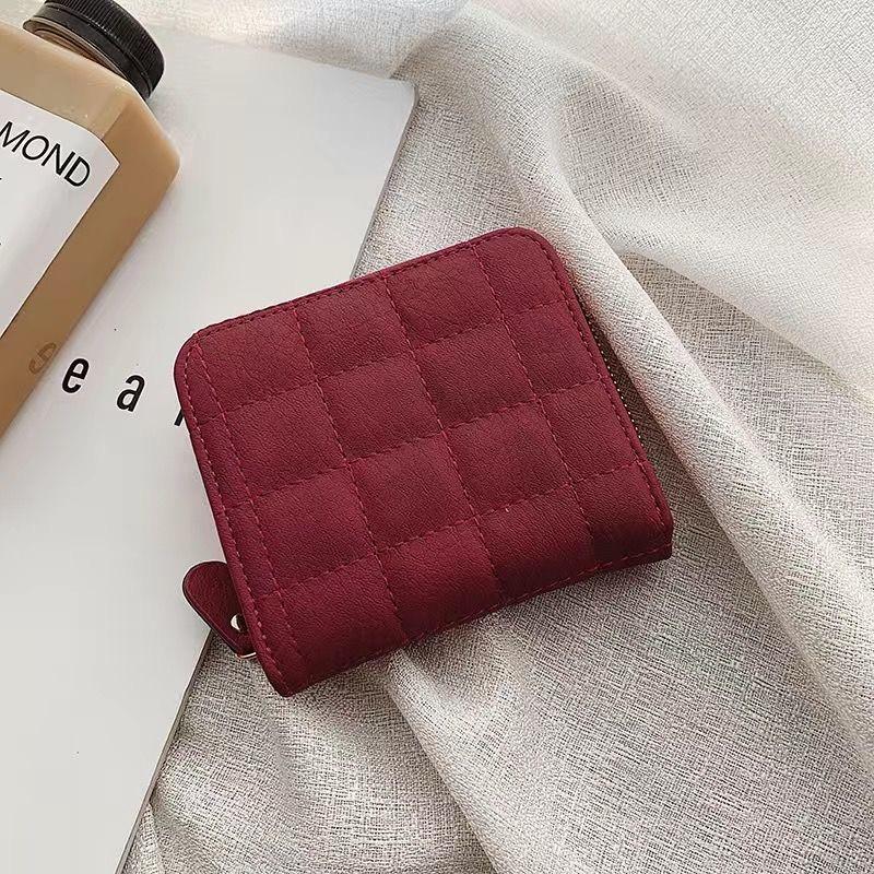 Korean Flodable Short Wallets Coin Card Holder Women‘s PU Leather Plaid Zipper Coin Money Purses ID Credit Card Holder Wallet