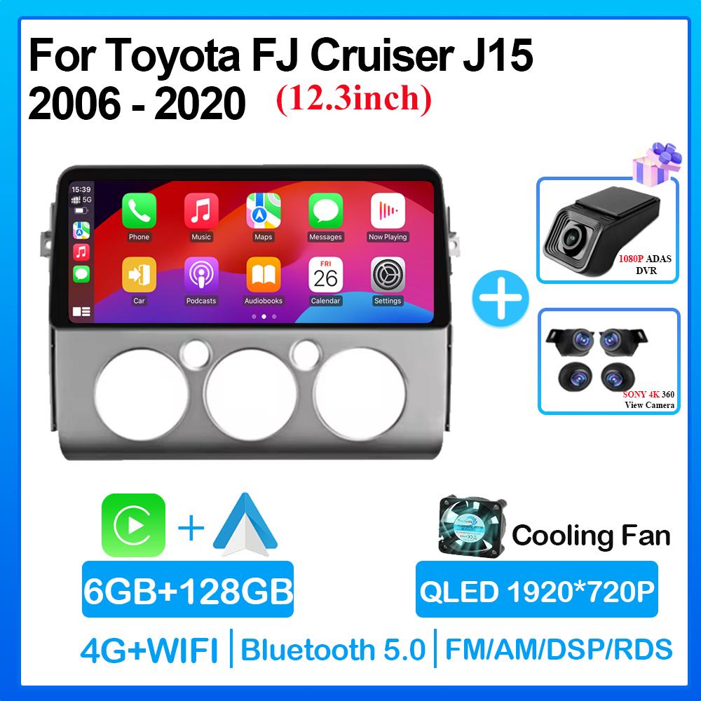 12.3 Inch Android 14 For Toyota FJ Cruiser J15 2006 - 2020 Head Unit All In One Car Radio Multimedia Navigation QLED Universal