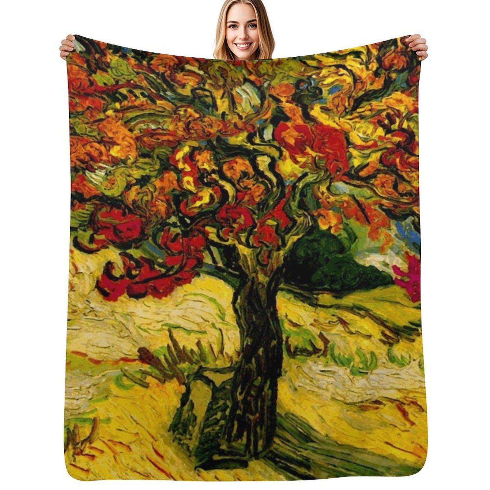 Van Gogh Mulberry Tree Print Throw Blanket Stylish Warm Blanket for Living Room Bedroom Size: 75*100cm, Weight: 230 GSM