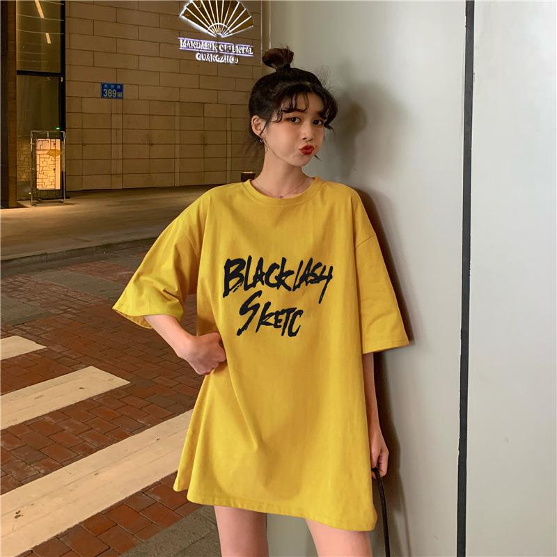 

Винтажный принт с буквами Повседневная футболка большого размера Летние корейские футболки с коротким рукавом для женщин Одежда Harajuku Students Y2k Топы уличная одежда 2XL