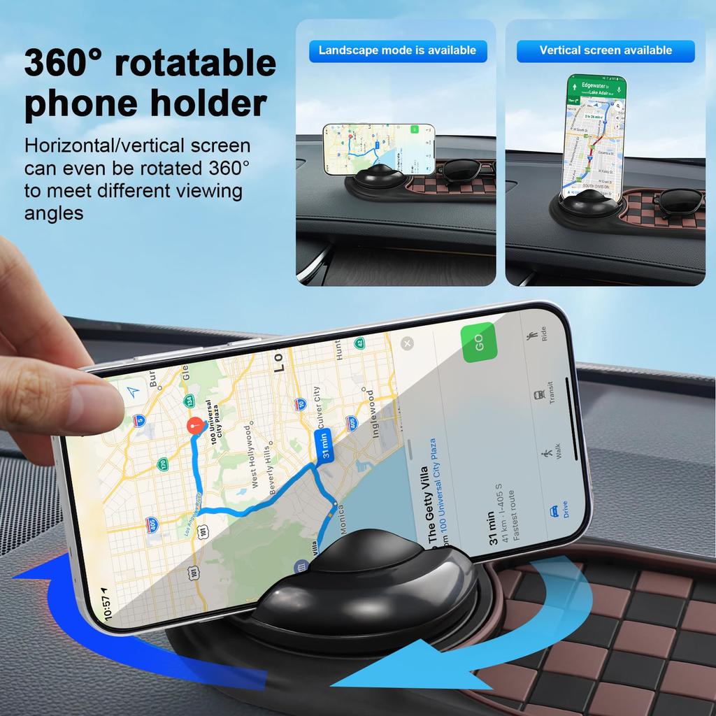 Car Dashboard Anti-Slip Mat with Temporary Parking Number Multifunction with Phone Mount 360-Degree Rotation Car Phone Holder