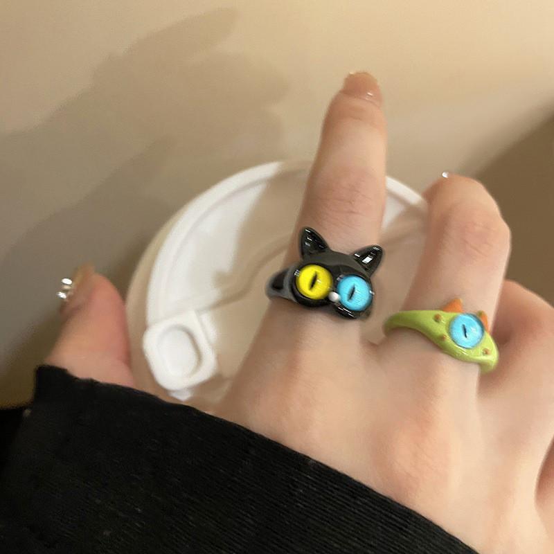 Black Cat Eyecatching Monster Design Ring Artistic Cartoon Accessory For Distinctive Women