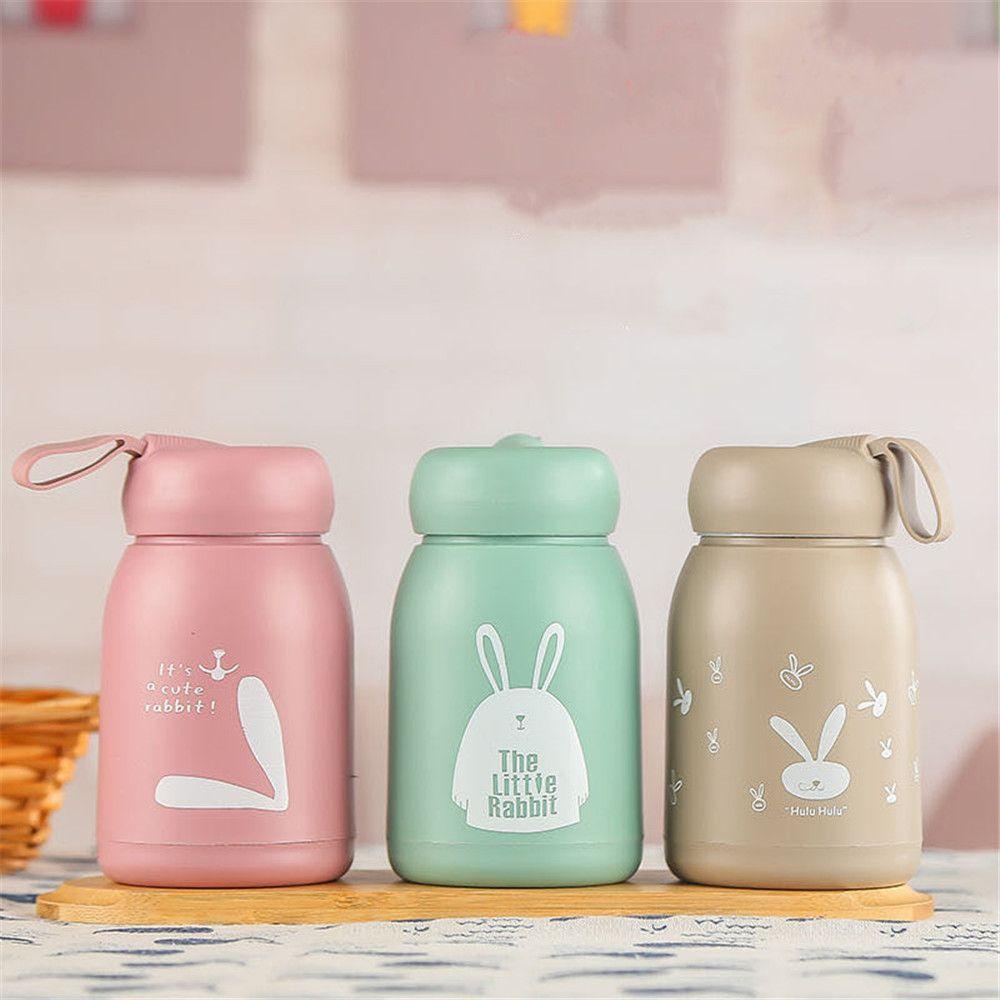 

School Children Portable Thermal Bottle Glass Water Cup Rabbit Cartoon рожевий