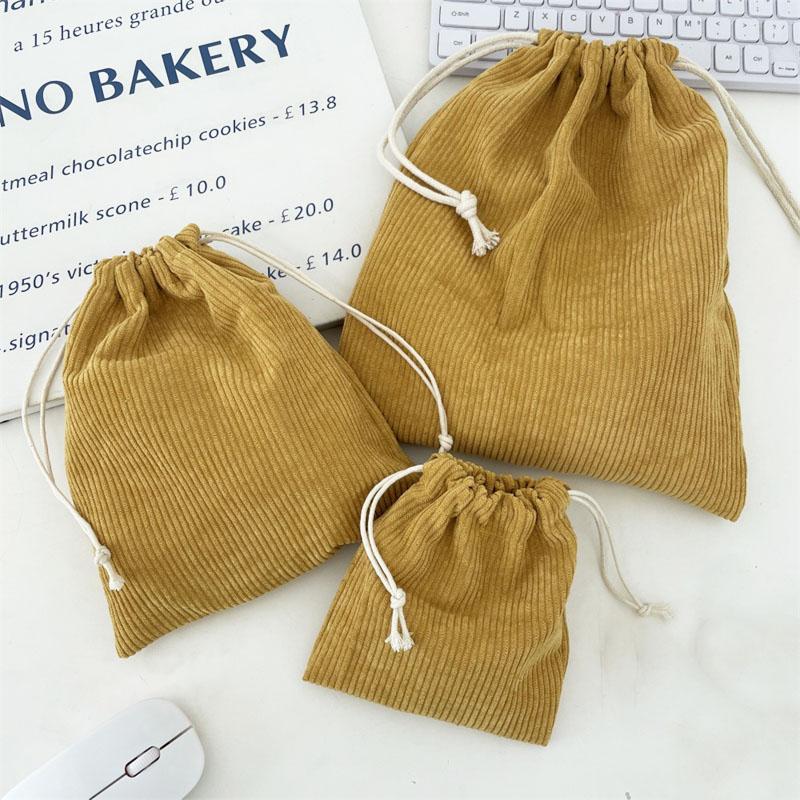 3pcs/set Solid Color Corduroy Drawstring Cosmetic Bags Gift Package Storage Bag Travel Cosmetic Lipstick Makeup Organizer Pouch