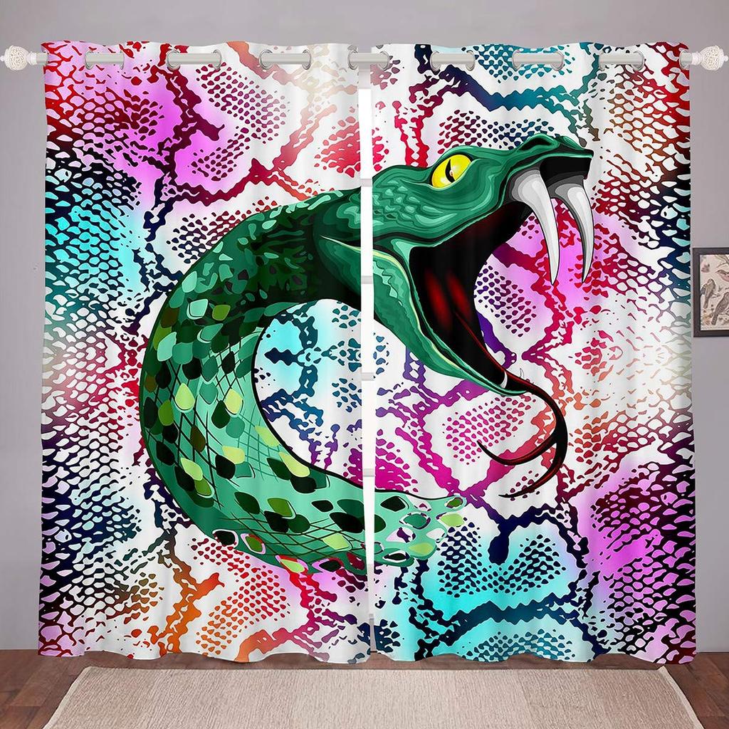 Snake Pattern Curtain Reptile Blackout Window Drapes Palm Leaf Wild Animal Stylish Curtains for Kids Boys Teens Man 2 Panels