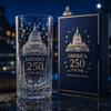 Commemorative 250th Anniversary Glass Tumbler Featuring Capitol Building Etching and Star Pattern Suitable for Collectors and Everyday Use