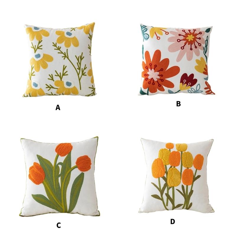 Pillowcase Floral Embroidery Cushion Case Features Vibrant Flower Patterns For Living Room Or Bedroom Decoration