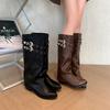2025 autumn and winter new long boots thick heel fashion boots belt buckle trouser boots high boots medium heel women's boots western women's boots