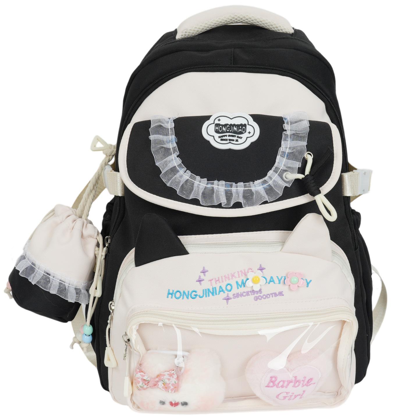 

School bag new women s school bag cute trendy fashion backpack college style junior high school student school bag Without pendant чорний