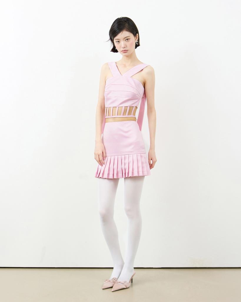 Leobyui Box Pleated Satin Skirt Pink