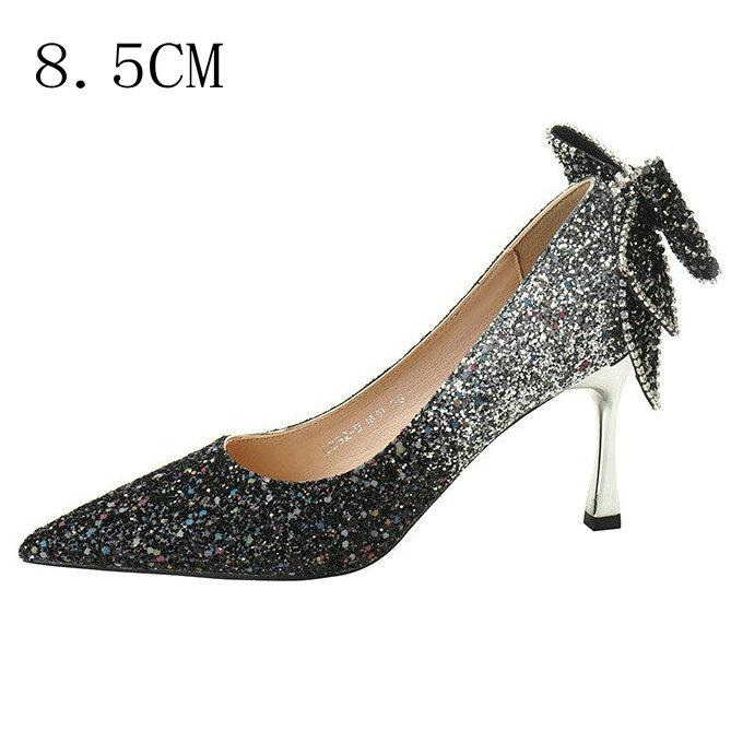 Fashion 2025 New French Bow Pumps Gradient Crystal Sequin Senior Sense Bridal Wedding Shoes Bridesmaid Shoes Dinner Shoes