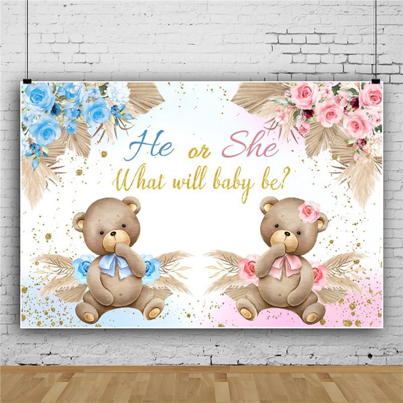 Gender Reveal Party Background Cloth Banner Cute Bear Decor Vinyl Photography Banner Animal Children's Birthday Decoration
