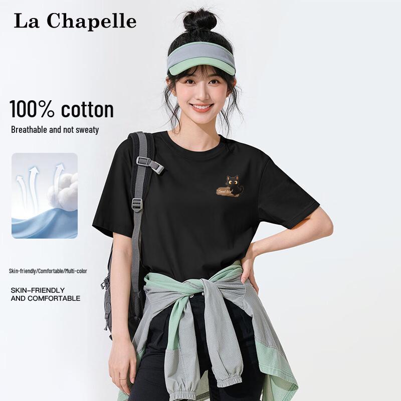 La Chapelle Women s Pure Cotton Cat Print Short Sleeve T-Shirt S