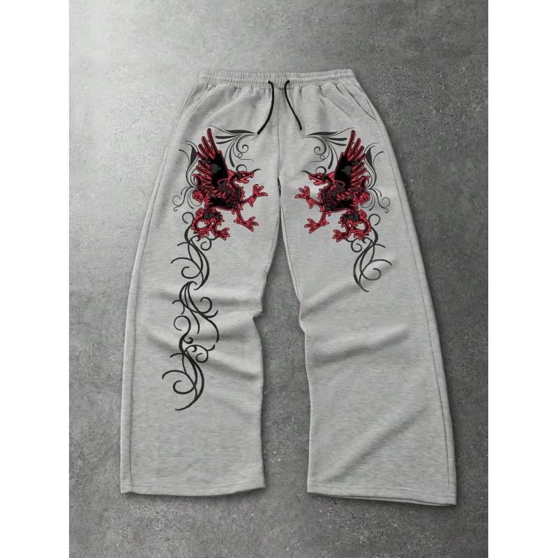 Y2K Gothic Letter Print Wide Leg Sweatpants Loose Fit Tie Waist Track Pants Unisex Women