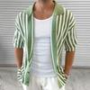 European American Striped Color Block Collared Short Sleeve Plus Size Knit Cardigan