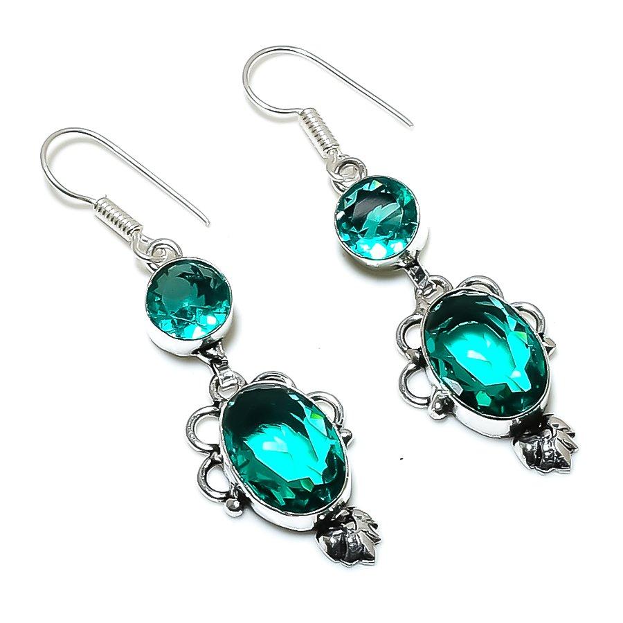 

Ювелирные серьги ручной работы из стерлингового серебра 925 пробы с натуральным зеленым турмалином 2,17 дюйма V9F99