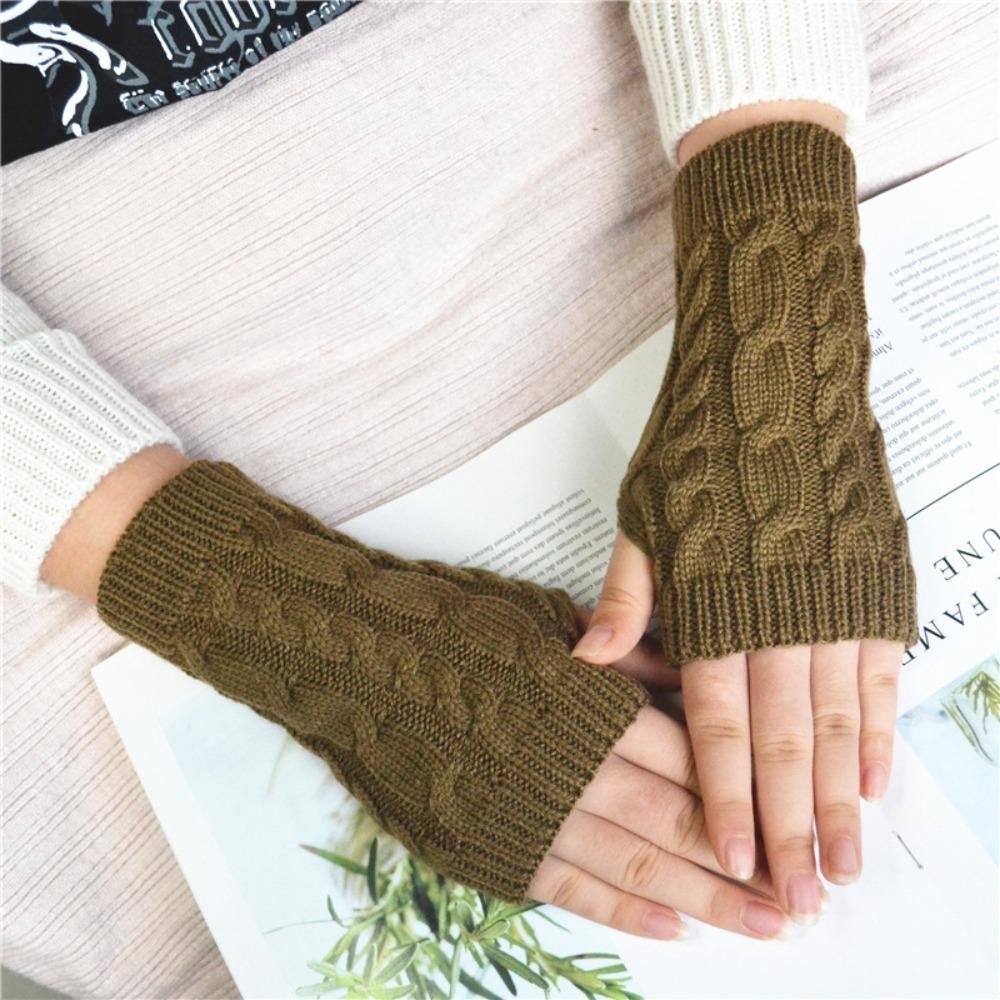 Solid Color Knitting Gloves Thicken Fingerless Glove Comfortable Women Gloves  Women