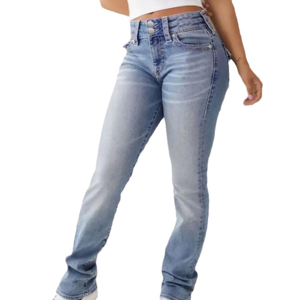Women's Elastic High Waist Washed Denim Casual Pants