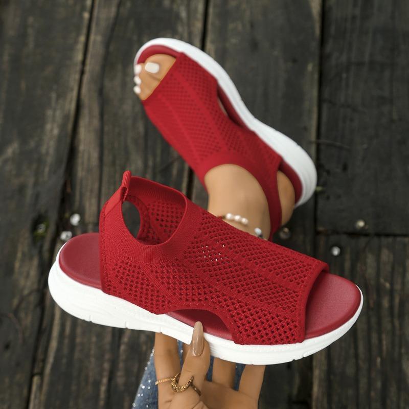 Women's Thick-Soled Knit Mesh Roman Style Retro Sports Sandals, Fashionable Footwear, Available In Large Sizes.