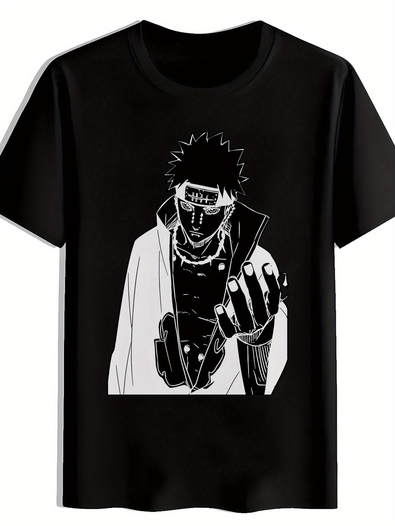 Black Anime Graphic T-shirt - Japanese Manga-Inspired Design with Masked Character XXL